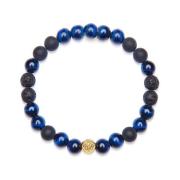 Men's Wristband with Blue Tiger Eye, Lava Stone, Matte Onyx, and Gold