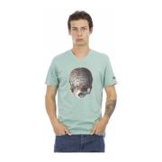 Casual V-Neck T-Shirt med Frontprint