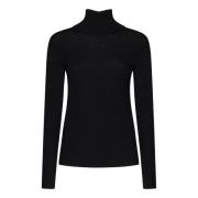 Sort Ribstrikket Turtleneck Sweater