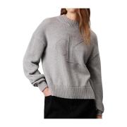 Ensfarvet Bomuld Rund Hals Pullover