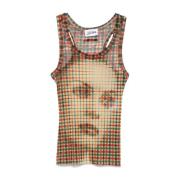 Trykt Mesh Tank Top i Sepia Yellow, Blue og Red