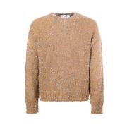 Beige Crew-Neck Sweater med Logo