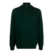 Grøn uld sweater med Polo Pony