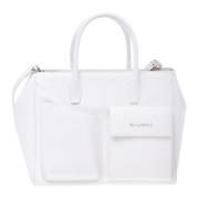 Handbag in white leather with crocodile print