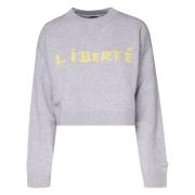 Grå Statement Sweatshirt med Rund Krave