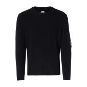 Sort Ribstrikket Crew Neck Sweater