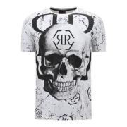 Skull - T-shirt med Rhinestone - 7972