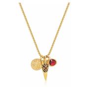 Men's Golden Talisman Necklace with Arrowhead, Red Ruby CZ Drop and Be...