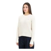 Beige Crewneck Sweater med Fletmønster