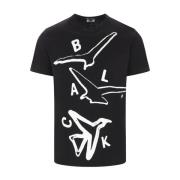 Sort Grafisk Logo Bomulds T-shirt