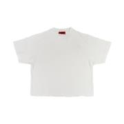 Cropped Creme T-shirt med Broderi