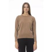 Beige Raffineret Pullover med Rund Hals