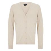 Knapkort cardigan i uld, Beige