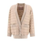 Beige Cardigan Ned Jakke med Lommer