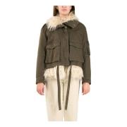 Kort bomuldstwill parka med faux fur foring