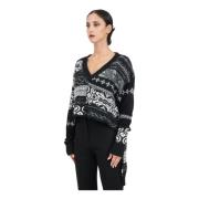 Geometrisk Sort V-hals Sweater