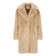 Faux Fur Beige Frakke Peak Revers