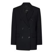 Sort Dobbelt-Breasted Uld Blazer