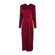 Ruby Satin Midi Kjole med Batwing Skuldre