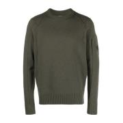 Oliven Grøn Lammeuld Rund Hals Sweater