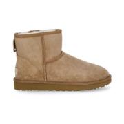 Beige Ruskind Ankelstøvler Shearling Foring