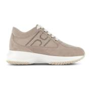 Beige Læder Krystal Sneakers