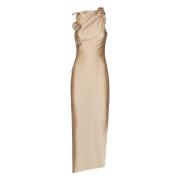 Beige Asymmetrisk Blomst Kjole