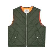 Quiltet Army Grøn Vest med Orange Foring