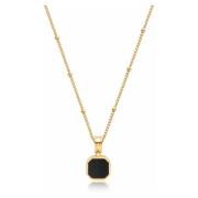 Gold Necklace with Onyx Mini Square Pendant