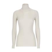 Hvid Cashmere og Silke Sweater med Lurex Detaljer