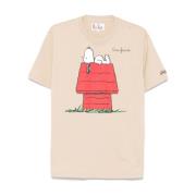 Beige Snoopy Print Bomuld T-shirt