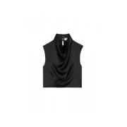 Kort Satinbluse med Cowl Neck