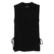 Sort Bouclé Vest Elegant Luksus