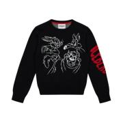 KIDS -Black crew-neck sweater with Looney Tunes designs