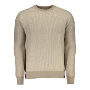 Beige Langærmet Sweater med Kontrastdetaljer