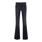 Flare stretch denim jeans med brugt vask