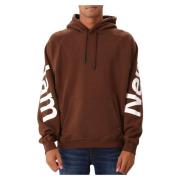 Brun Logo Line Hoodie med Hvid Tekst