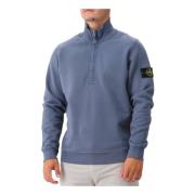 Blå Halv Zip Sweater Blød Bomuld