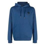 Blå Patch Hoodie Sweater Casual Stil