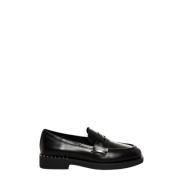 Studded Læder Loafers i Sort