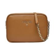 Brun læder crossbody taske med lyse guld detaljer