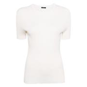 Satin Ribbed Kortærmet T-shirt Hvid