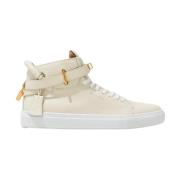 Beige læder high-top sneakers med logo