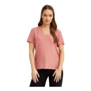 Pink V-hals bluse afslappet stil