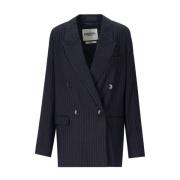 Sort Pinstripet Dobbeltbrystet Blazer