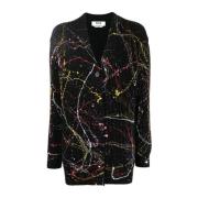 Ribbet V-Neck Cardigan Multifarvet Print