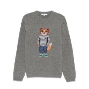 Intarsia Dressed Fox Uld Sweater Navy