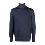 Navy Blue Merino Uld Turtleneck Sweater