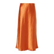 Orange Satin Flared Midi Nederdel