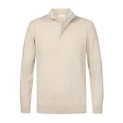 Beige Uldblanding Halv Zip Sweater